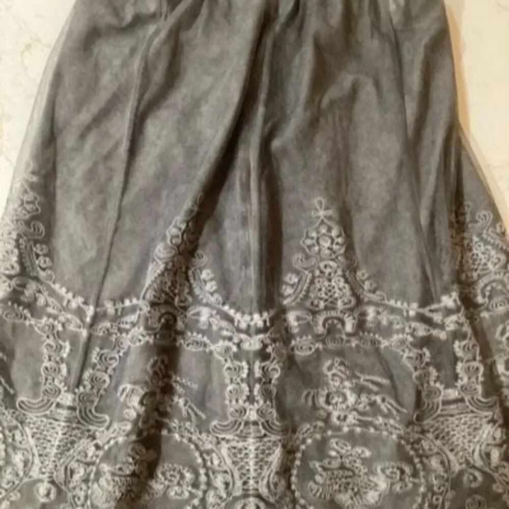 Soft Surroundings Mesh Embroidered Lace Overlay Scalloped Skirt Sz S Petite Fair